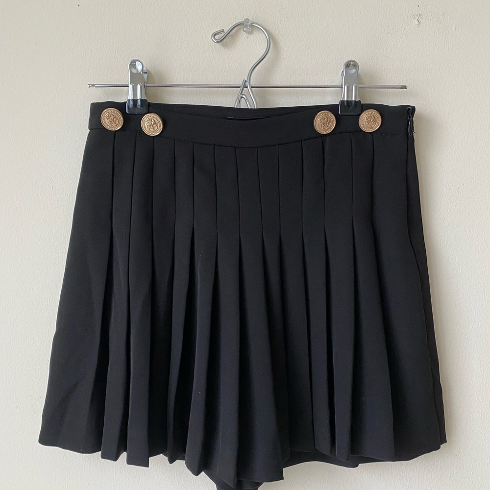 Black Pleated Skirt with Gold Buttons